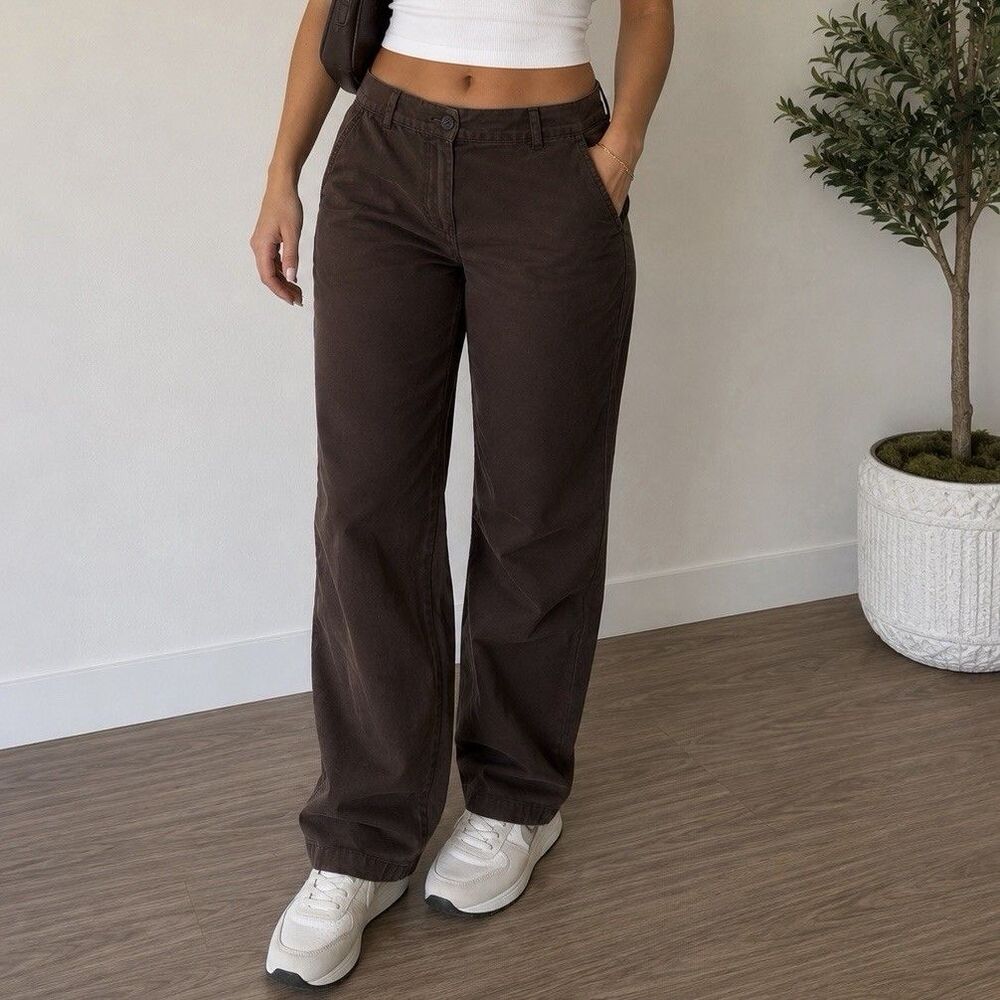 L.L.Bean Brown Original Fit Straight Leg Pants Women’s Sz 12 Cotton VintageStyle